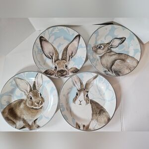 Williams Sonoma Adorably Cute Damask Bunny Salad Plates Mixed, Set of 4 🐇
